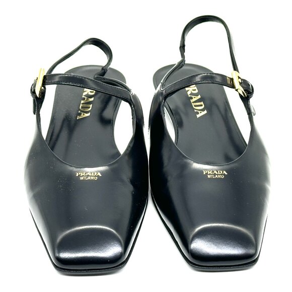 PRADA Modellerie Square Toe Mary Jane Leather Slingback Flat Sandals Shoes - Picture 9 of 16
